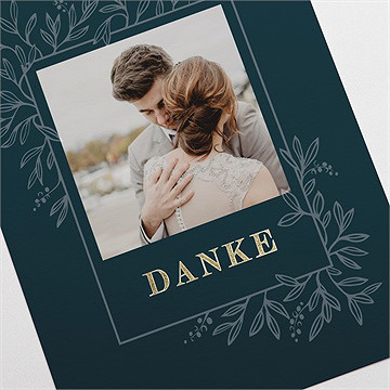 Dankeskarte Hochzeit königsblau - gold - Vue 3