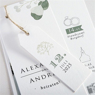 Hochzeitseinladung Silber-Linde - Dreiteilig - Vue 2