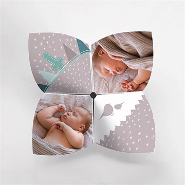 Einladung Taufe Vogelgesang Junge - Origami - Vue 2