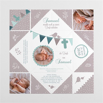 Einladung Taufe Vogelgesang Junge - Origami - Vue 4