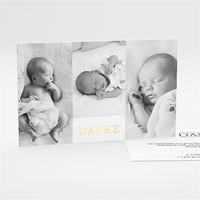 Dankeskarte Geburt initial im patchwork - gold