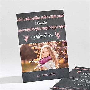 Dankeskarte Kommunion rosa taube