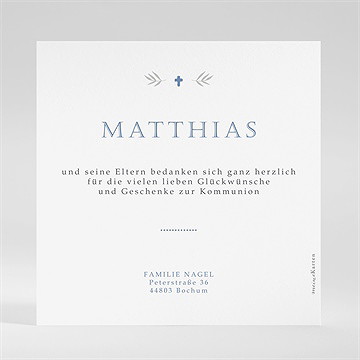 Dankeskarte Kommunion vergiss mich nicht - blau - Vue 2