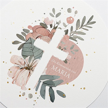 Einladung Kommunion pastellzauber - gold rund - Vue 3