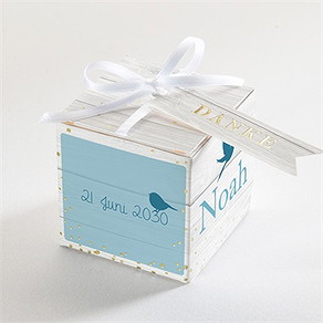 Geschenkbox Taufe blaue schleife - gold
