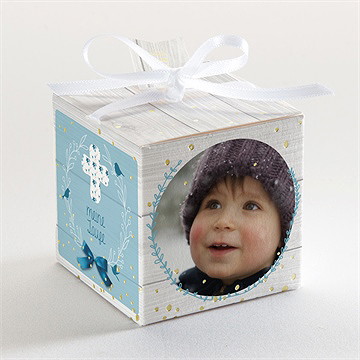 Geschenkbox Taufe blaue schleife - gold - Vue 3