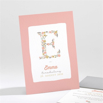 Einladungskarte Einschulung blumeninitial rosa
