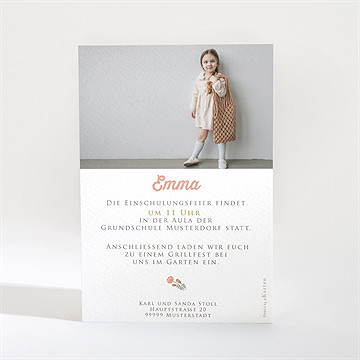 Einladungskarte Einschulung blumeninitial rosa - Vue 2