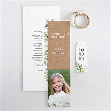 Einladungskarte Einschulung blätter und kraftpapier - Vue 4