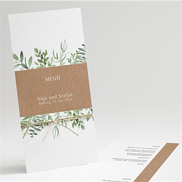 Menükarte Hochzeit zierliches laub
