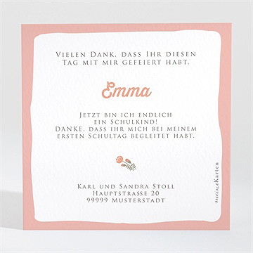 Dankeskarte Einschulung Blumeninitial Rosa - Vue 2