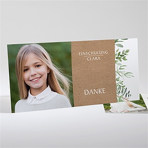 Dankeskarte Einschulung blätter und kraftpapier
