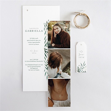 Einladungskarte Jugendweihe grüner blätterzweig-dreiteilig - Vue 4