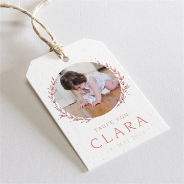 Geschenkanhänger Taufe blätterranke rosa