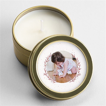 Kerze Taufe Blätterranke Rosa