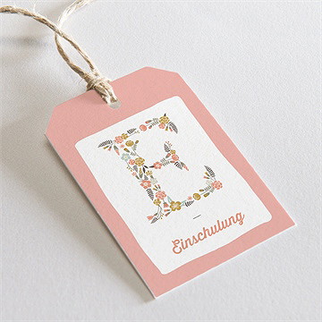 Geschenkanhänger Einschulung Blumeninitial Rosa