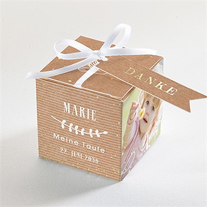 Geschenkbox Taufe foto auf kraftpapier - gold