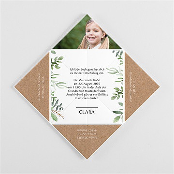 Einladungskarte Einschulung blätter und kraftpapier 2 - Vue 3