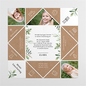 Einladungskarte Einschulung blätter und kraftpapier 2 - vue 4