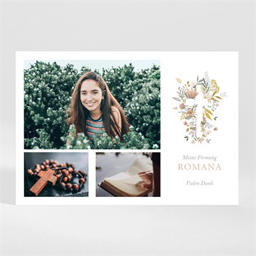 Danksagungskarte Firmung Flower party - gold