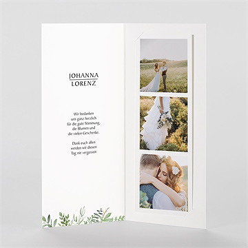Dankeskarte Hochzeit blätterschmuck - fotostreifen - vue 2