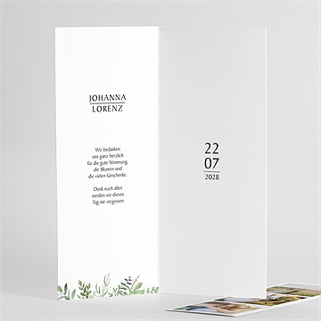 Dankeskarte Hochzeit blätterschmuck - fotostreifen - vue 3