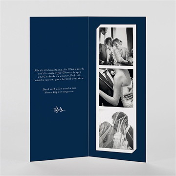 Dankeskarte Hochzeit schick in blau - fotostreifen - vue 2