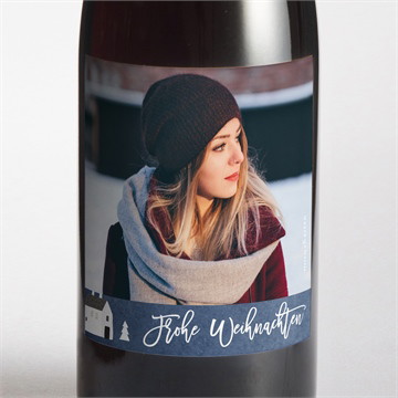 Flaschenetikett Weihnachten häuschen im winter