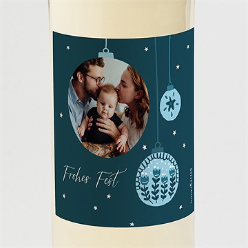 Flaschenetikett Weihnachten blaue kugeln