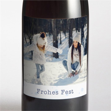 Flaschenetikett Weihnachten schneeballschlacht