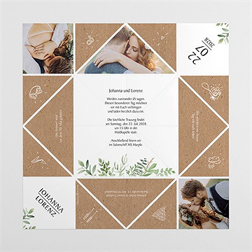 Hochzeitseinladung blätterschmuck - origami - vue 4