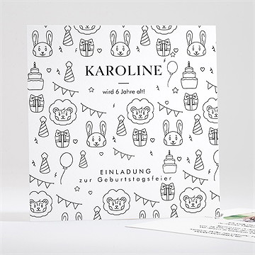 Geburtstagseinladung zum ausmalen - quadrat