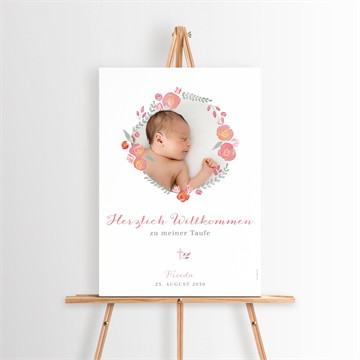 Willkommensschild Taufe rosenkranz