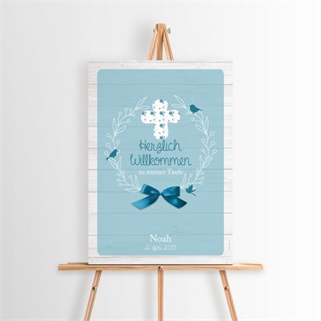 Willkommensschild Taufe blaue schleife