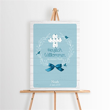 Willkommensschild Taufe Blaue Schleife