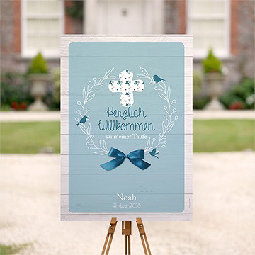 Willkommensschild Taufe Blaue Schleife - vue 2