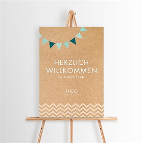 Willkommensschild Taufe blaue girlande