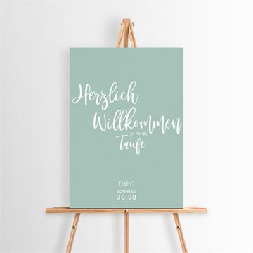 Willkommensschild Taufe silbernes kreuz