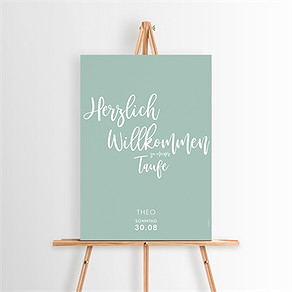 Willkommensschild Taufe silbernes kreuz