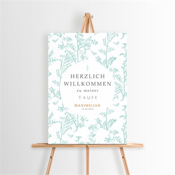 Willkommensschild Taufe vintage vogel - gold