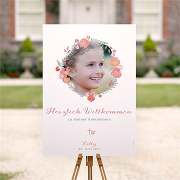 Willkommensschild Kommunion Aquarellkranz - vue 2