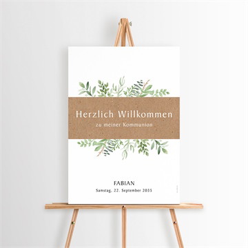 Willkommensschild Kommunion pflanzenillustration - gold