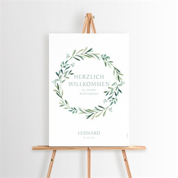 Willkommensschild Konfirmation vergoldeter blumenkranz