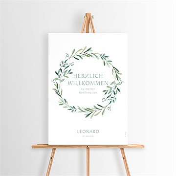 Willkommensschild Konfirmation Vergoldeter Blumenkranz