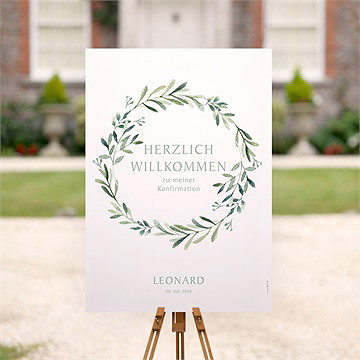Willkommensschild Konfirmation Vergoldeter Blumenkranz - vue 2