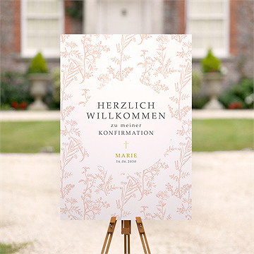 Willkommensschild Konfirmation Zarte Pflanzenmalerei - vue 2
