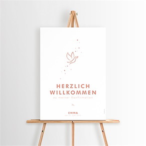 Willkommensschild Konfirmation fliegende taube