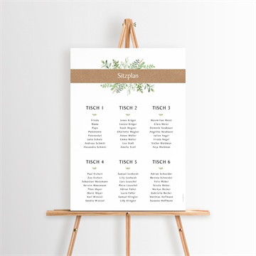 Sitzplan Taufe kraftpapier und pflanzenmotiv