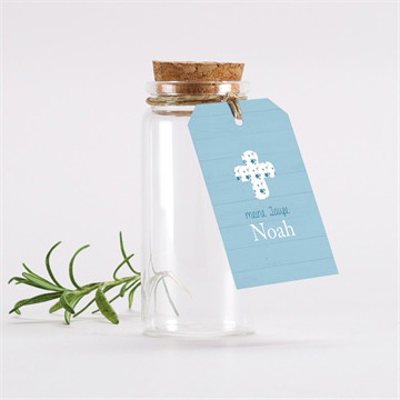 Glasfläschchen mit Korken Taufe blaue schleife