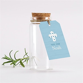 Glasfläschchen mit Korken Taufe blaue schleife